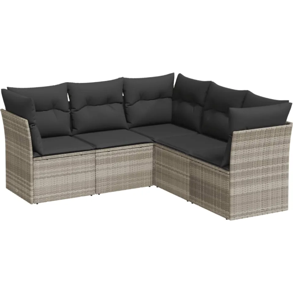 vidaXL 5-delige Loungeset met kussens poly rattan lichtgrijs grijs, foto 3