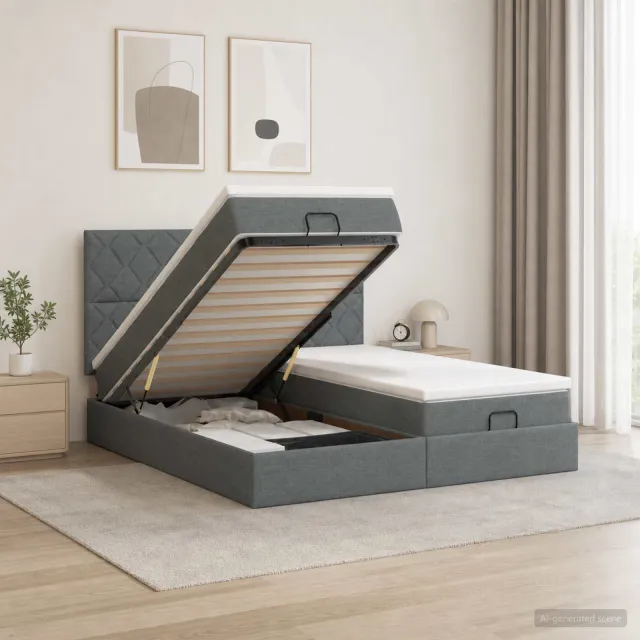 vidaXL Ottoman bed met matras met hoofdeinde 2 st Donkergrijs Stof