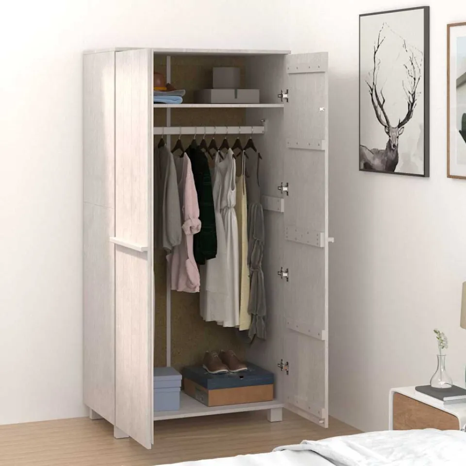 vidaXL Kledingkast HAMAR 89x50x180 cm massief grenenhout wit, foto 3