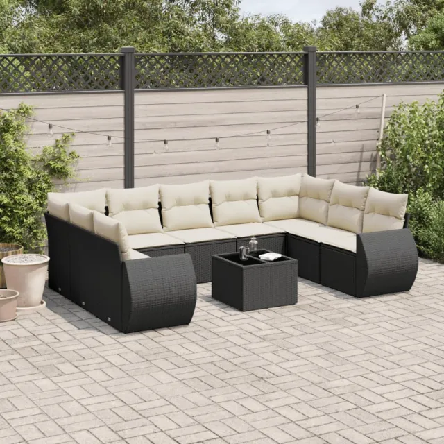 vidaXL 10-delige Loungeset met kussens poly rattan zwart, foto 2
