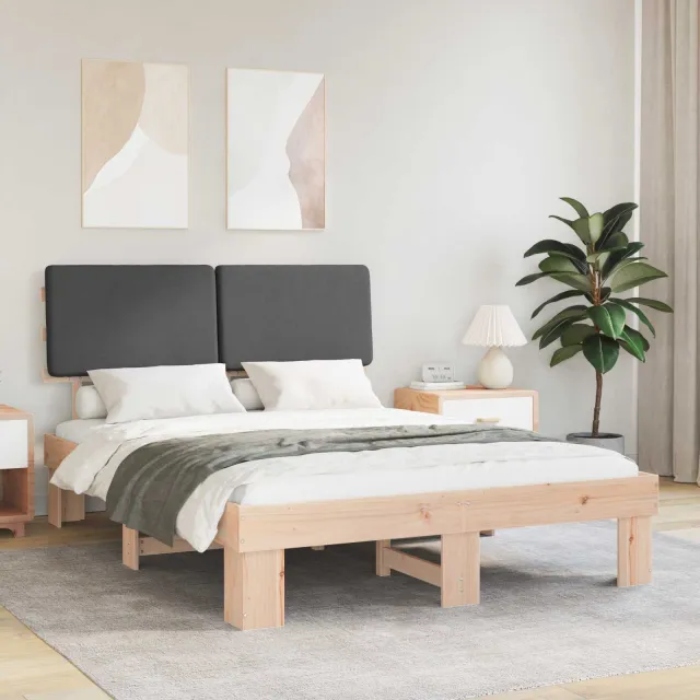 vidaXL Bedframe met Gevoerd Hoofdgedeelte Donkergrijs 135 x 190 cm