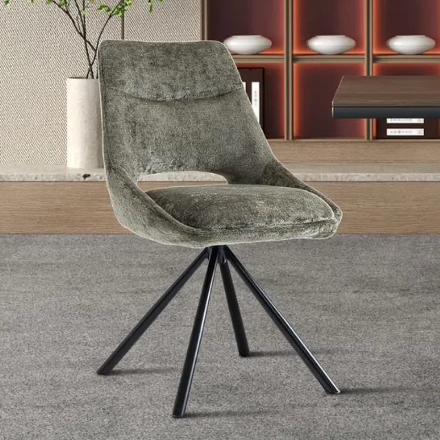 Rousseau Dante Eetkamerstoel – Groen – Stoffen Kuipstoel – Zwarte Metalen Spinpoot – 51 x 60 x 85,5 cm – Set van 2