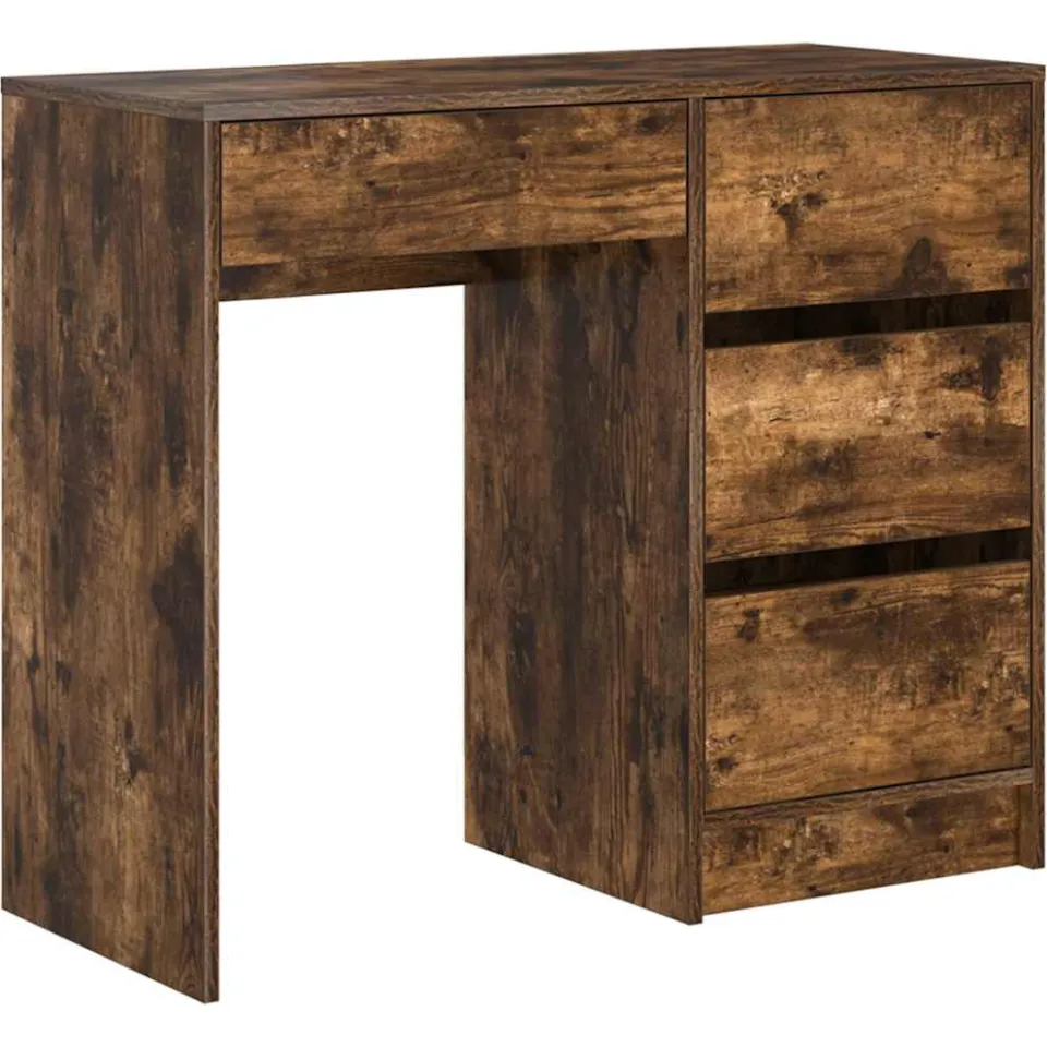 vidaXL Bureau Gerookt eiken 90 x 37,5 x 75 cm Bewerkt hout, foto 3