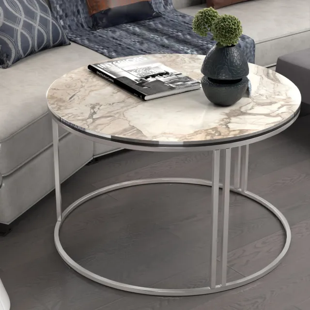 en.casa Salontafel Aulum rond 50x80 cm marmer wit en zilverkleurig