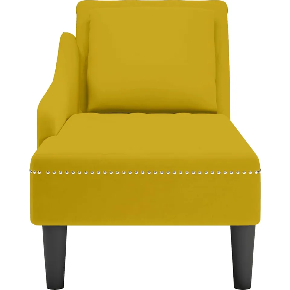 vidaXL Chaise longue met kussen en rechterarmleuning fluweel geel, foto 4