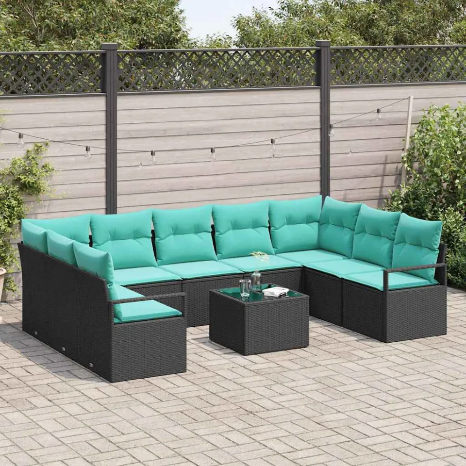 vidaXL Bankstel 10 st Zwart poly rattan, foto 3