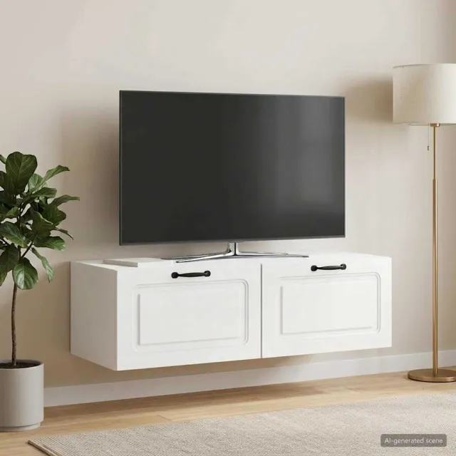 vidaXL Wandbeugel TV-kast Hoogglans Wit 98 x 41 x 30 cm Bewerkt hout