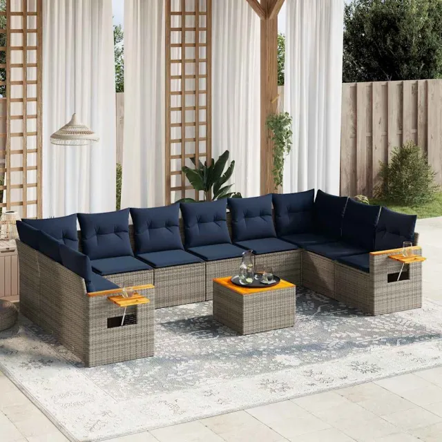 vidaXL 11-delige Loungeset met kussens poly rattan grijs, foto 2