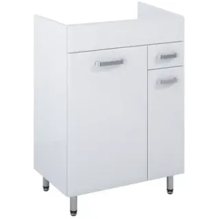 Royo Wastafelonderkast Ava 60cm - Wit Glanzend - Met 1 Lade En 3 Deuren - Met Chromen Handgrepen En Poten