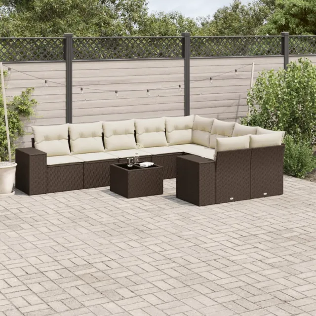 vidaXL 10-delige Loungeset met kussens poly rattan bruin, foto 2