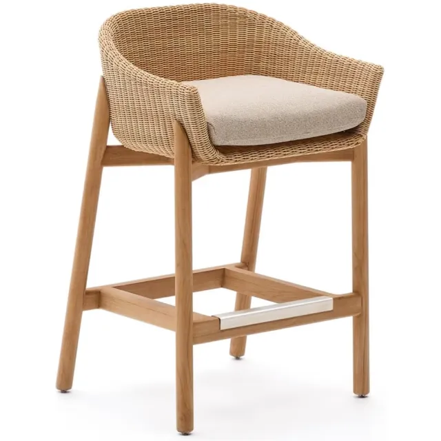 Kave Home Galea barkruk teakhout en rattan