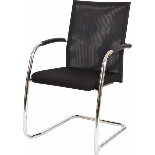 ABC Kantoormeubelen Vergaderstoel F260 slede frame met zwarte rug mesh en blauwe zitting