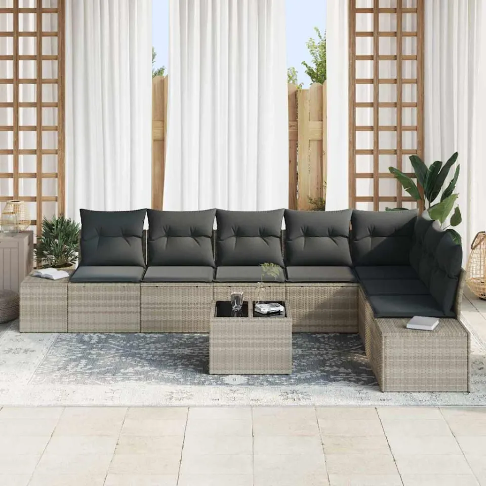 vidaXL Tuin Sofa Set 9 st Lichtgrijs poly rattan, foto 3