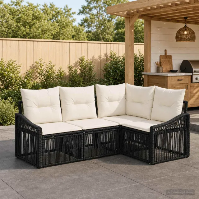 vidaXL Tuinbankenset 4 st 4-zits Zwart poly rattan