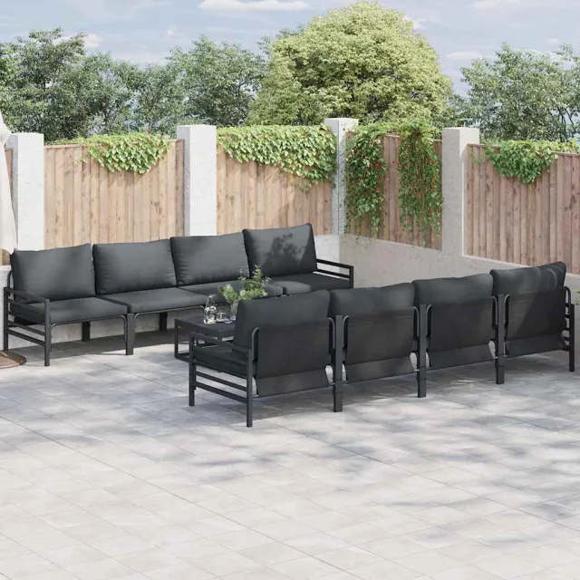 vidaXL Tuinbankenset 9 st Zwart Staal, foto 2