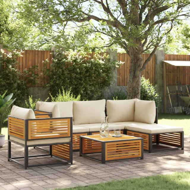 vidaXL 6-delige Loungeset met kussens massief acaciahout bruin, foto 2