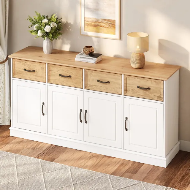 REDOM Dressoir 160x40x78 cm - 4 laden en 4 deuren - Verstelbare legplanken - Wit
