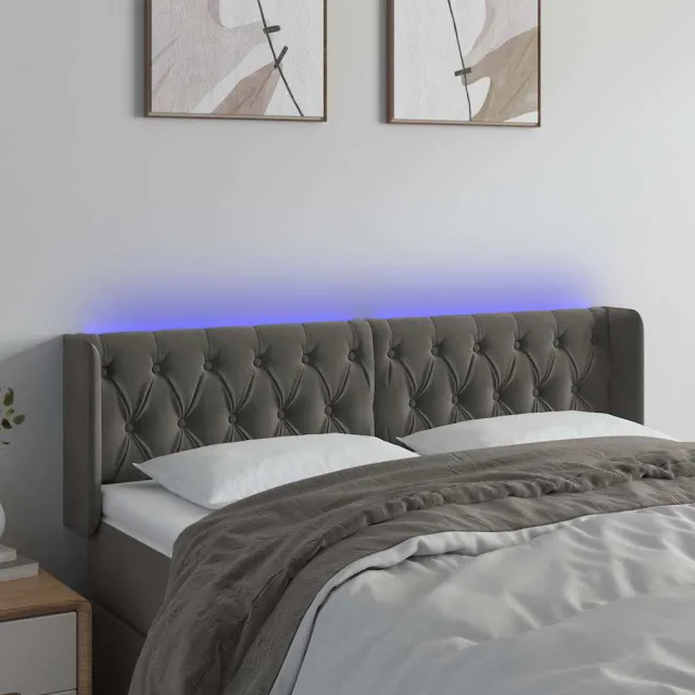 vidaXL Hoofdbord LED 147x16x78/88 cm fluweel donkergrijs grijs