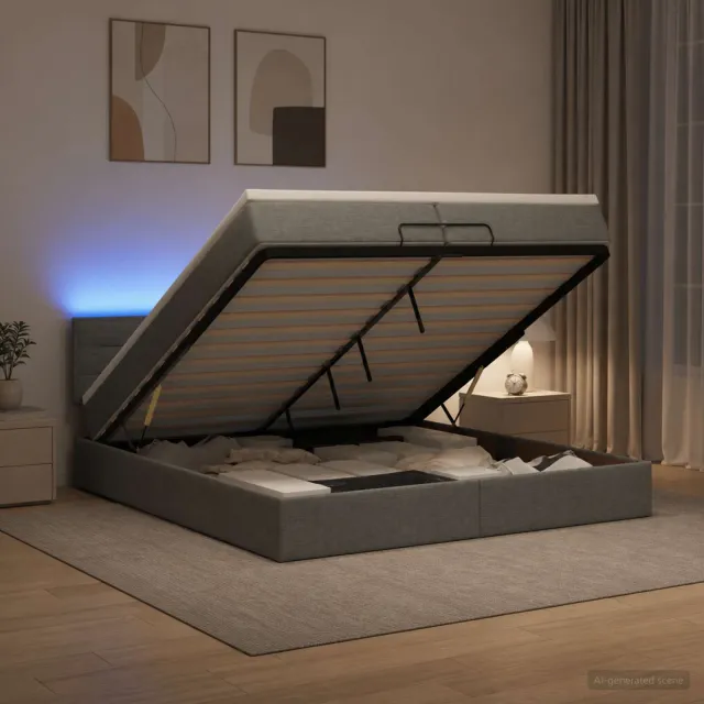 vidaXL Ottoman Bed met Matrassen en LED Donkergrijs 200 x 200 cm Stof