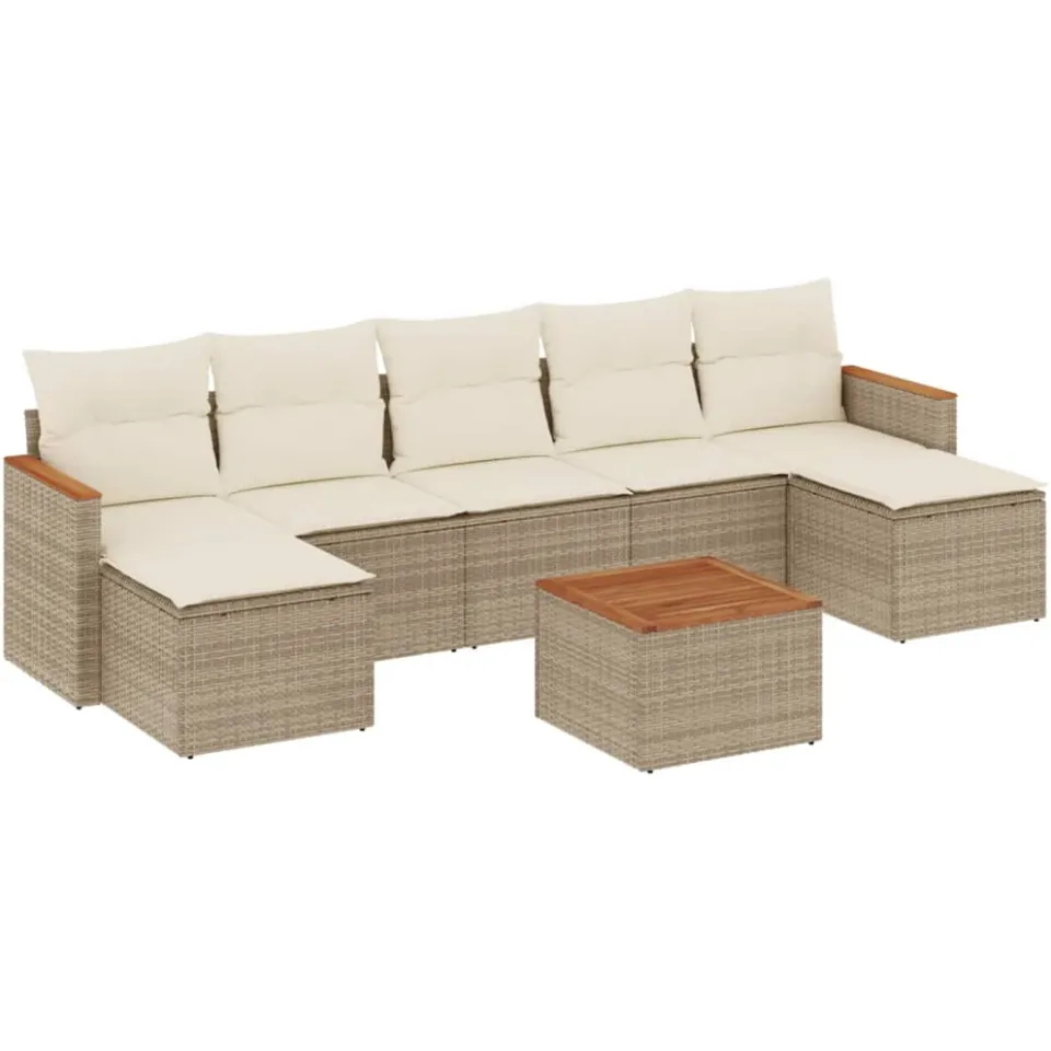 vidaXL 8-delige Loungeset met kussens poly rattan beige, foto 3