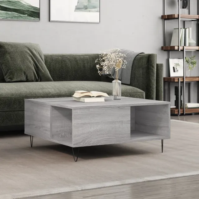 vidaXL Salontafel 80x80x36,5 cm bewerkt hout grijs sonoma eikenkleurig, foto 2