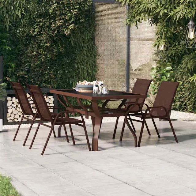 vidaXL Tuintafel 140x70x70 cm staal en glas bruin en zwart, foto 2