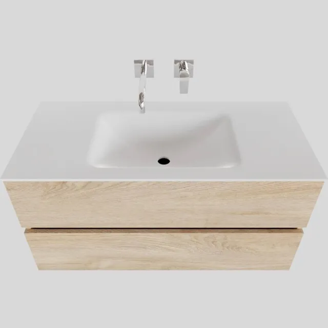 Boss & Wessing Badkamermeubel Solid Surface BWS Oslo 100x46 cm Midden Wood Washed Oak (0 kraangaten) Houtlook