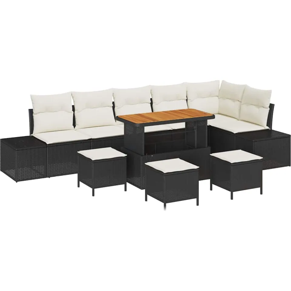 vidaXL Tuinbankenset 10 st Zwart poly rattan