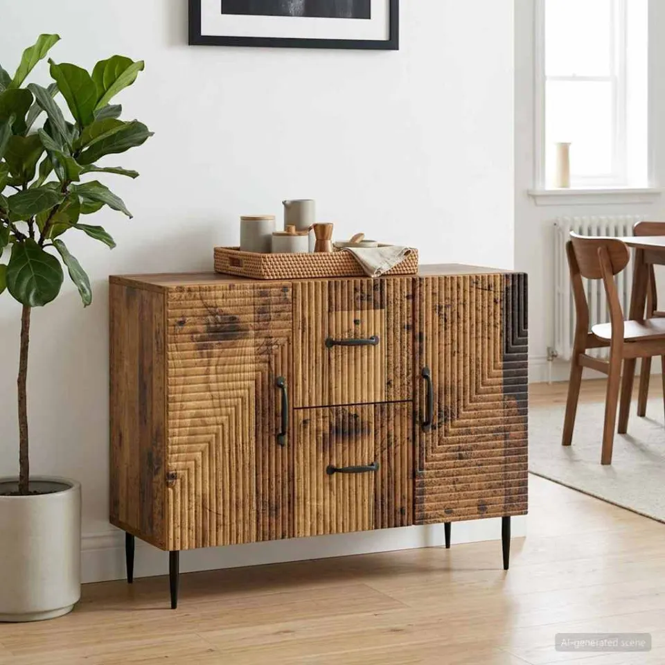 vidaXL Dressoir met lade Oud hout 89 x 34,5 x 60 cm Bewerkt hout bruin, foto 3