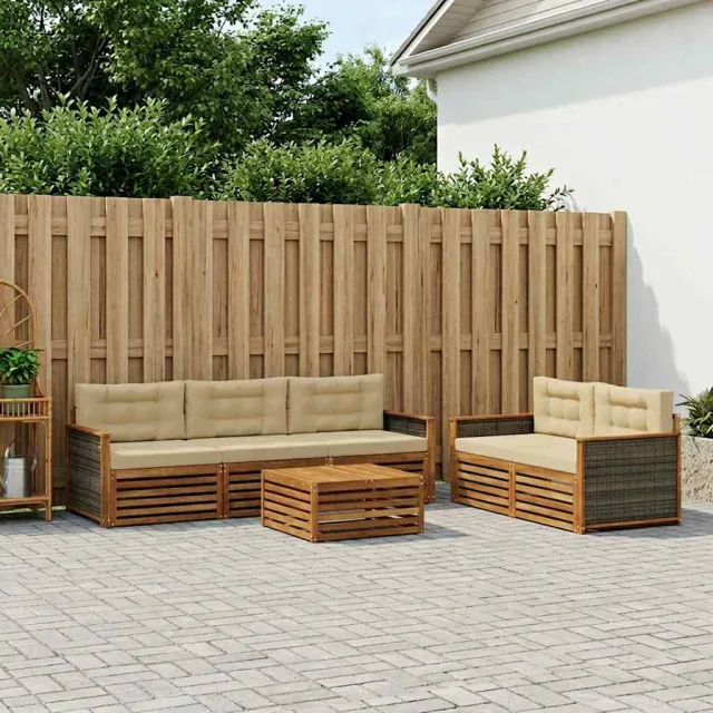 vidaXL Buiten bankenset 6 st 5-zits Natuurlijk en Beige