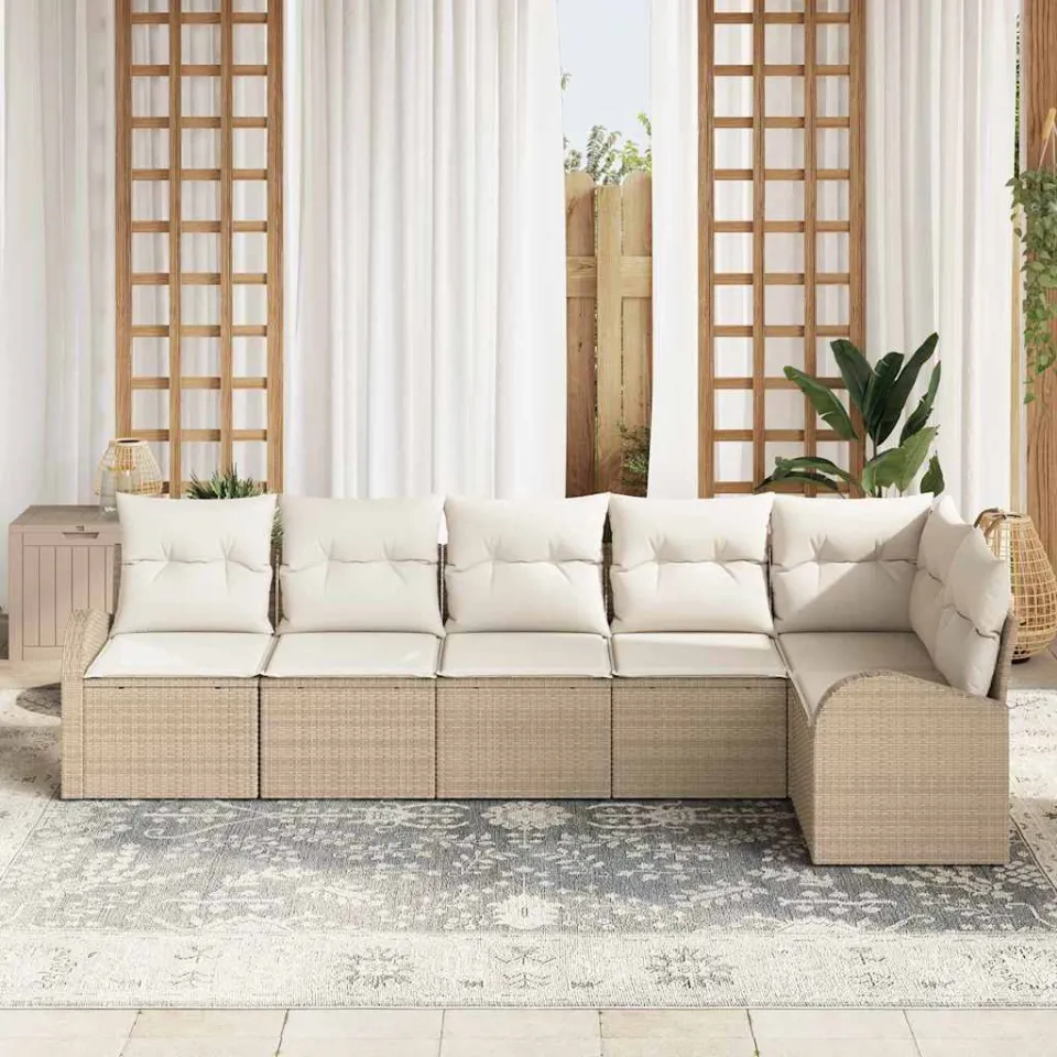 vidaXL Tuinbankenset 6 st Beige en Wit poly rattan, foto 2