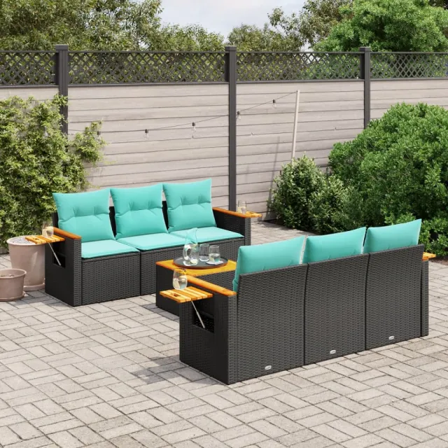 vidaXL 7-delige Loungeset met kussens poly rattan zwart, foto 2