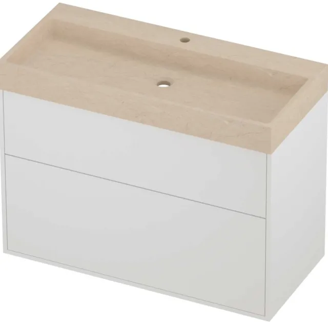 Proline Evoli Badmeubelset Hardsteen Loft 1 Kraangat Voor Grepen 100x46x75 cm Sand Stone Mat White Mat Wit