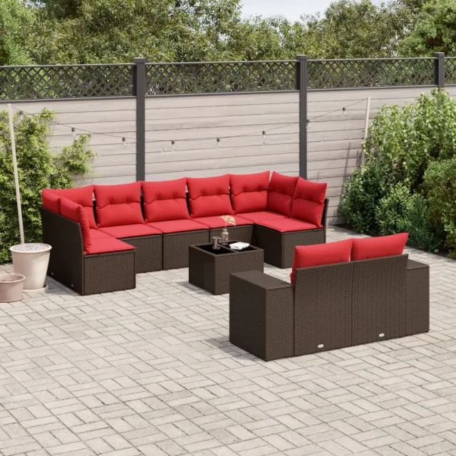 vidaXL 10-delige tuinbankset met kussens, bruin polyrotan, foto 2