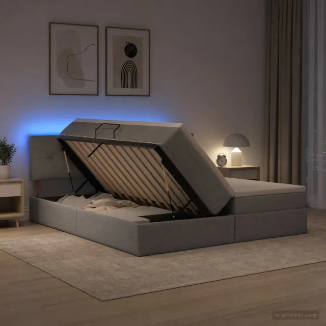 vidaXL LED Opslagbed met Matras Lichtgrijs 200 x 200 cm Stof