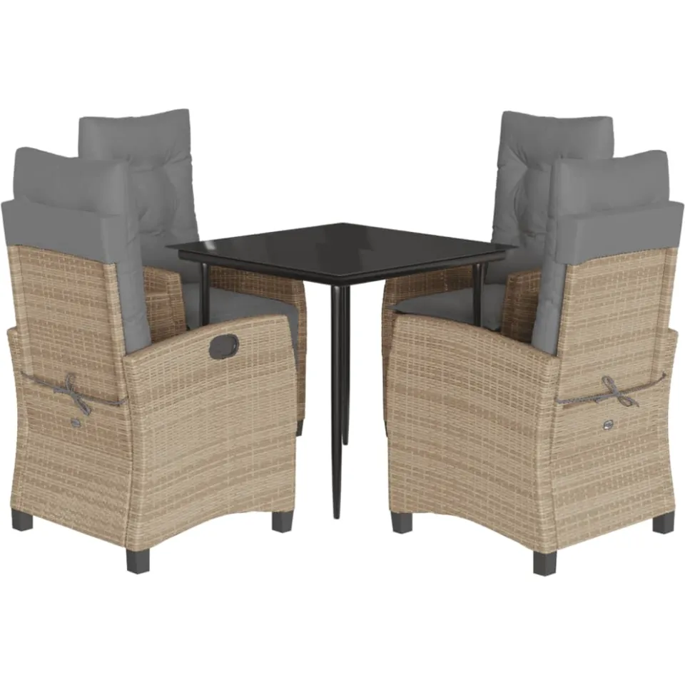 vidaXL 5-delige Tuinset met kussens poly rattan gemengd beige, foto 4