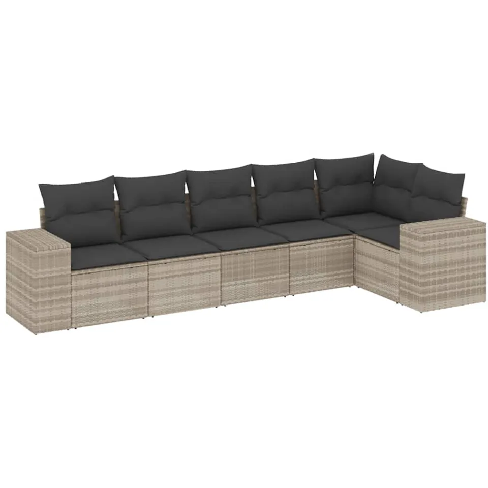 vidaXL 6-delige Loungeset met kussens poly rattan lichtgrijs grijs, foto 3