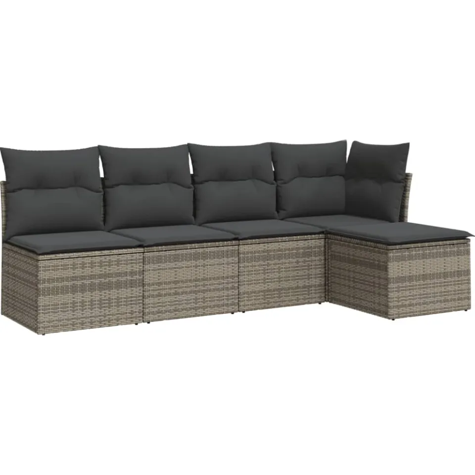 vidaXL 5-delige Loungeset met kussens poly rattan grijs, foto 3