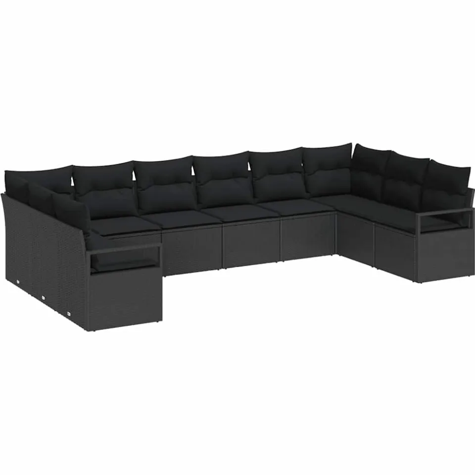 vidaXL Bankstel 10 st Zwart poly rattan