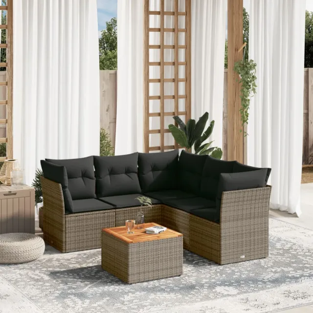 vidaXL 6-delige Loungeset met kussens poly rattan grijs, foto 2