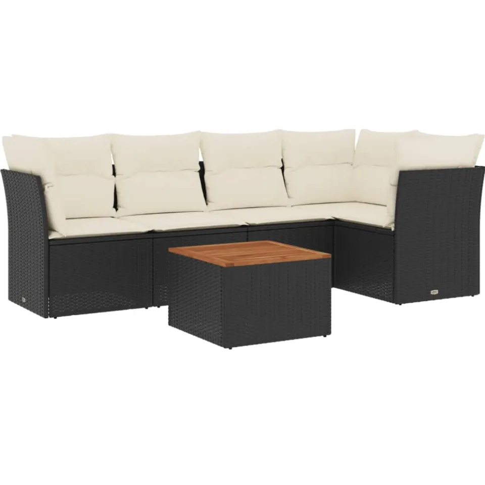 vidaXL 6-delige Loungeset met kussens poly rattan zwart, foto 4
