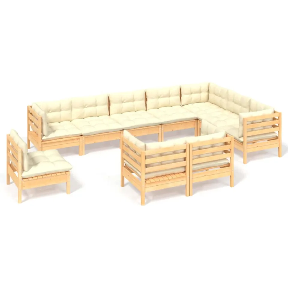 vidaXL 10-delige Loungeset met crèmekleurige kussens grenenhout
