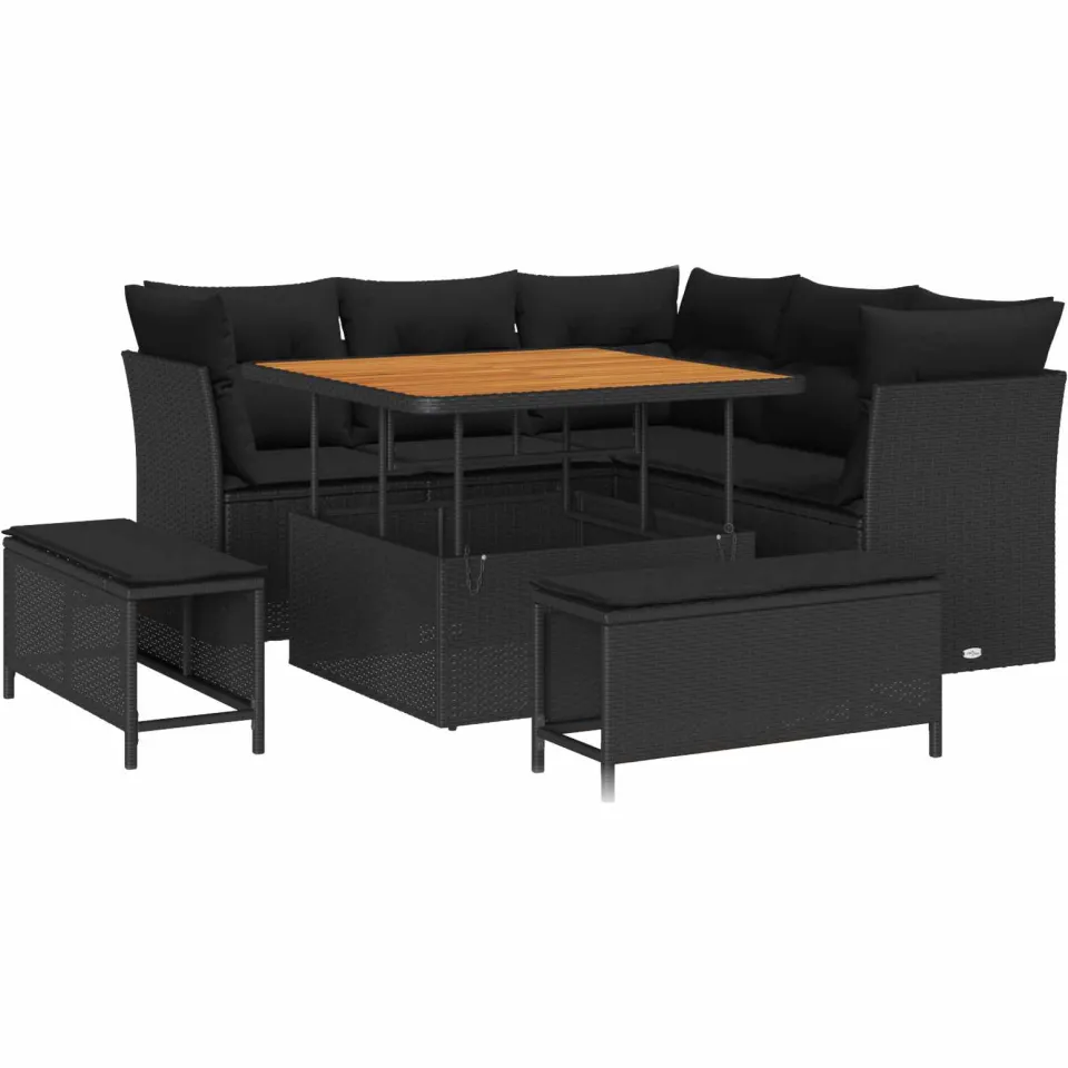vidaXL Tuinbankenset 8 st Zwart poly rattan