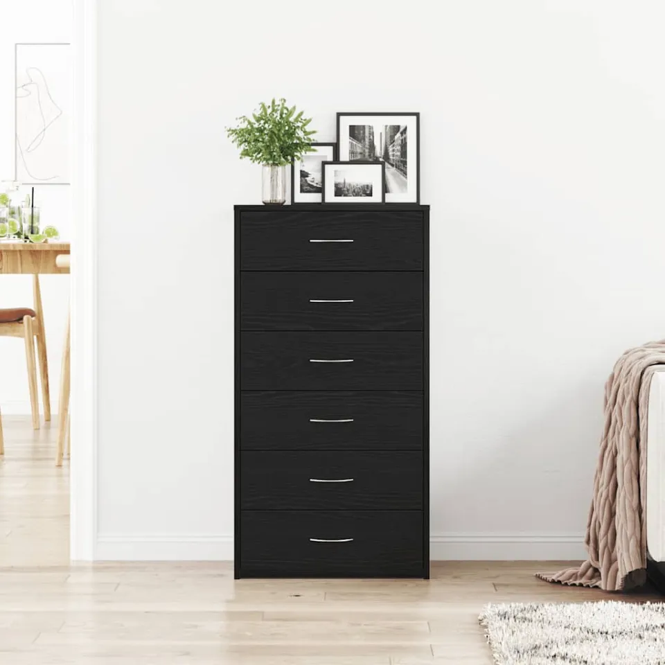 vidaXL Dressoir met 6 lades 50x34x96 cm spaanplaat zwart eikenkleurig, foto 3