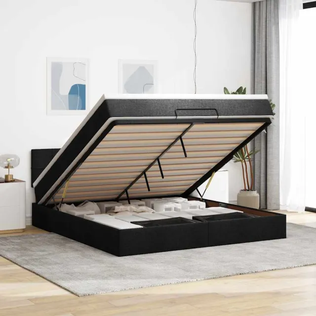 vidaXL Ottoman bed met matras en LED's 160x200cm stof zwart