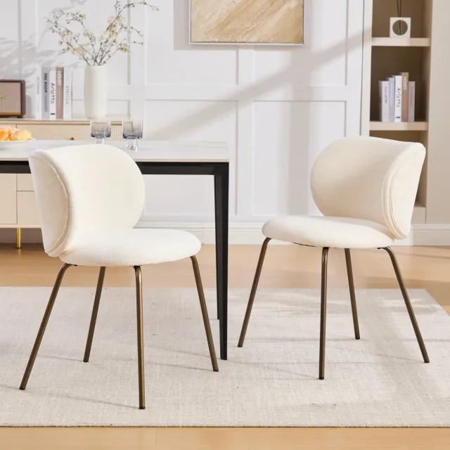 Clruro Eetkamerstoel - 2-delige set - moderne chenille stoel - keuken eetkamer - chenille + metaal - crème / brons