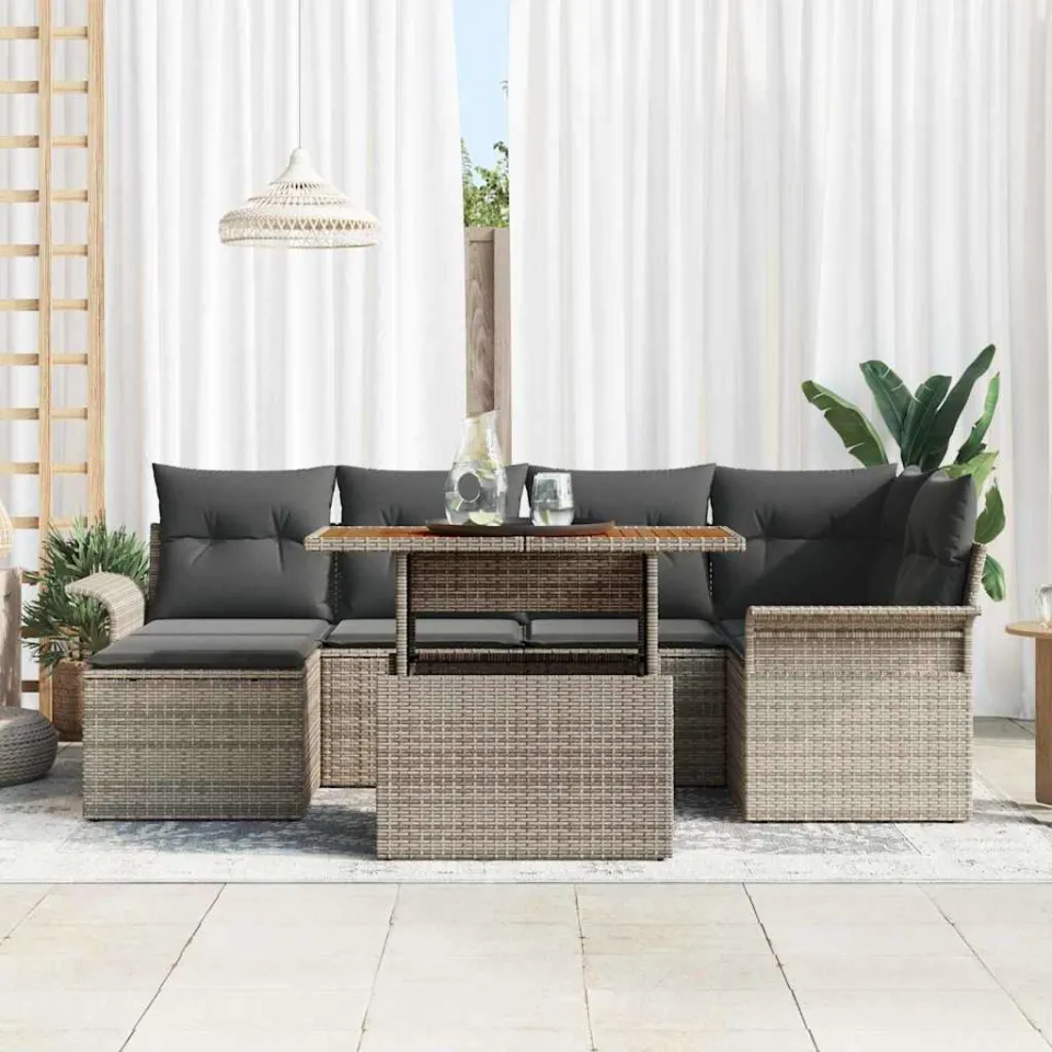 vidaXL Tuin Sofa Set 7 st Grijs Poly riet, foto 2