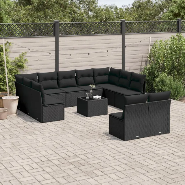 vidaXL 12-delige Loungeset met kussens poly rattan zwart, foto 2