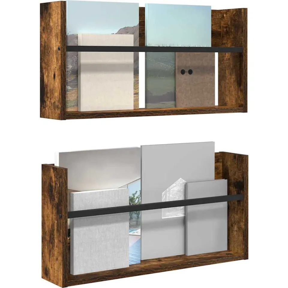 vidaXL Tijdschrift Rek 2 st Zwart Eiken 60 x 12 x 30 cm Bewerkt hout