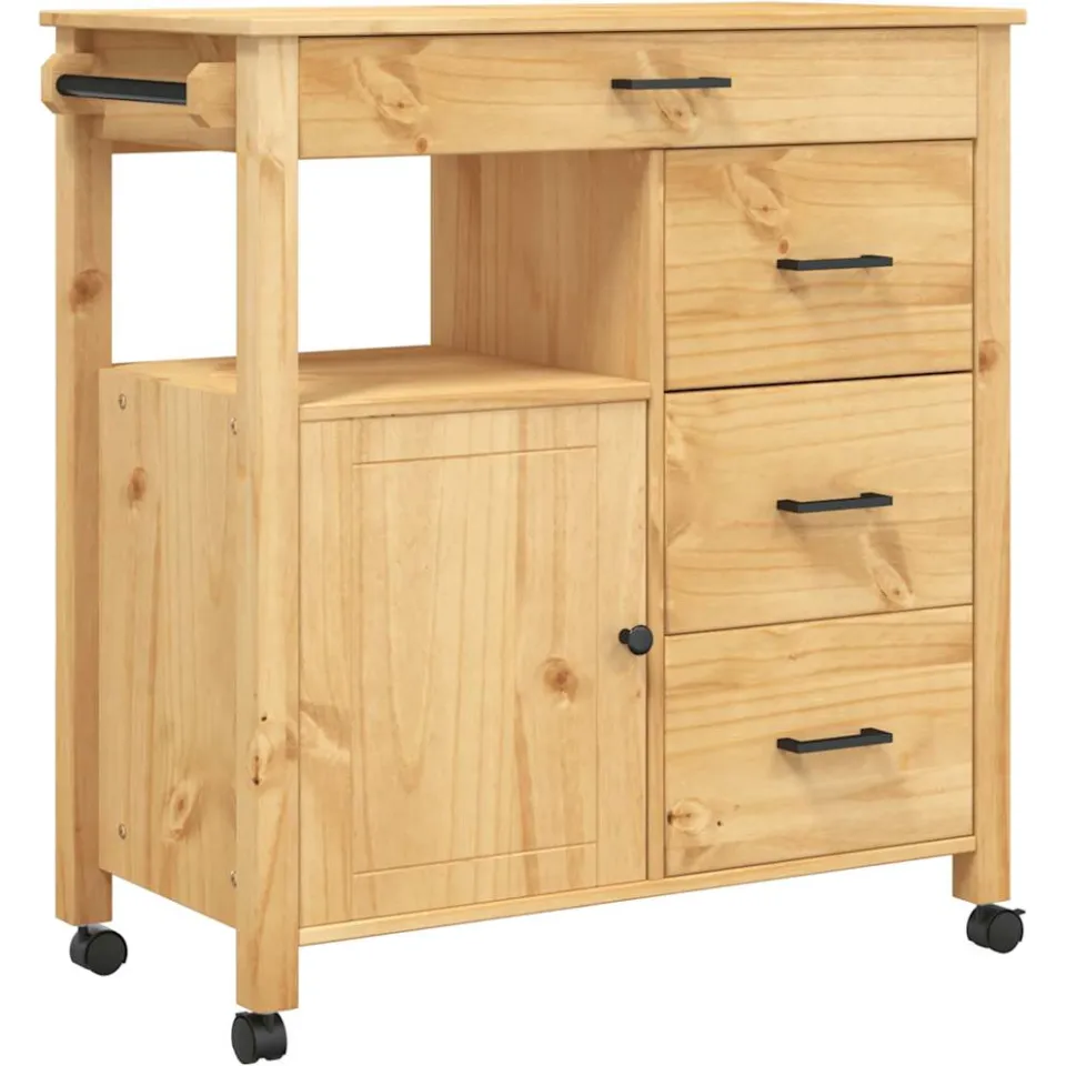 vidaXL Keukentrolley MONZA 84x40x88,5 cm massief grenenhout honingwas Bruin